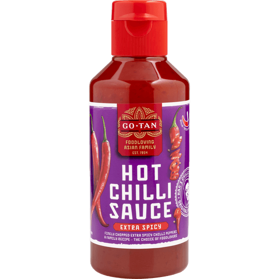 Foto van Go-Tan Chilisaus extra hot op witte achtergrond