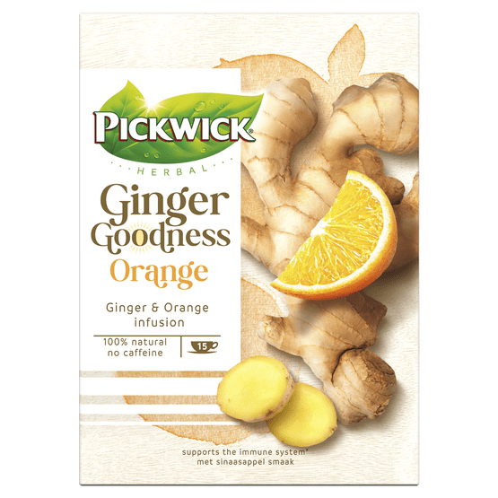 Foto van Pickwick Thee ginger goodness orange 15 zk. op witte achtergrond