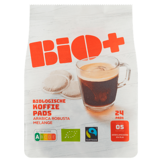 Foto van Bio+ Koffiepads dutch roast op witte achtergrond