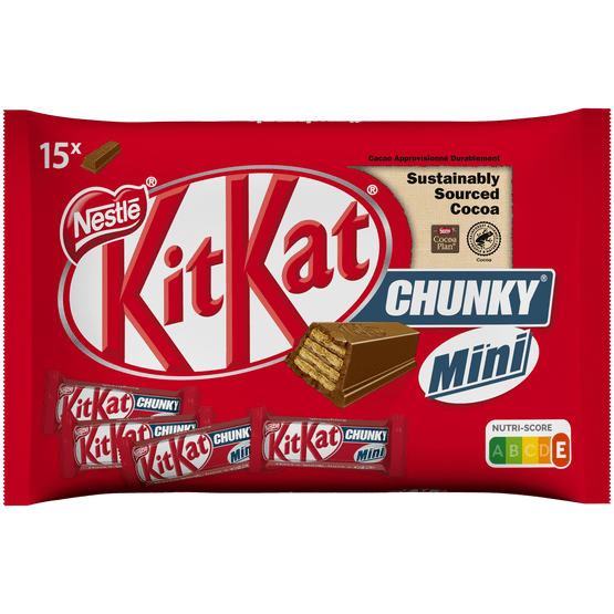 Foto van Nestlé Kitkat chunky mini reepjes op witte achtergrond