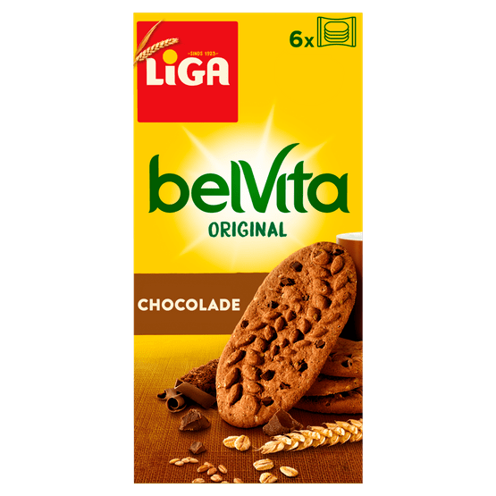 Foto van Liga Belvita chocolade 6 x 4 stuks op witte achtergrond