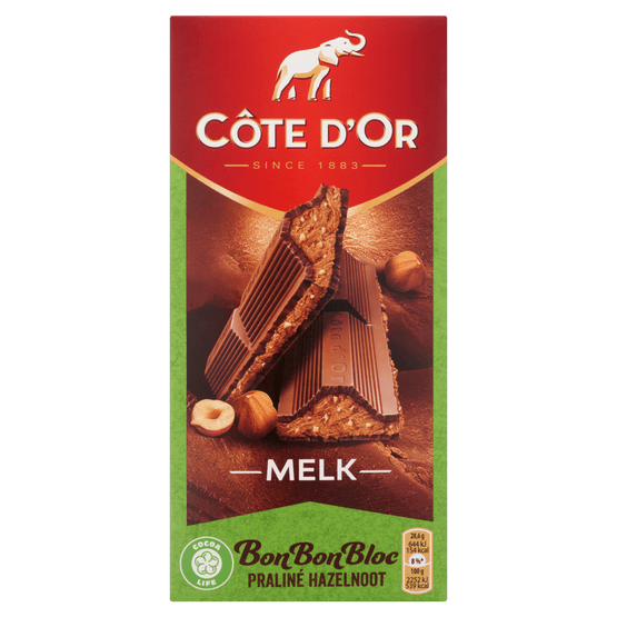 Foto van Côte d'Or Bonbonbloc praline melk noten op witte achtergrond
