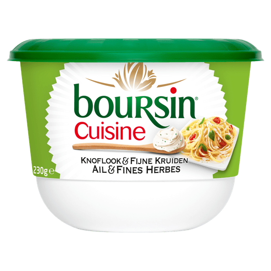 Foto van Boursin Cuisine knoflook & fijne kruiden op witte achtergrond
