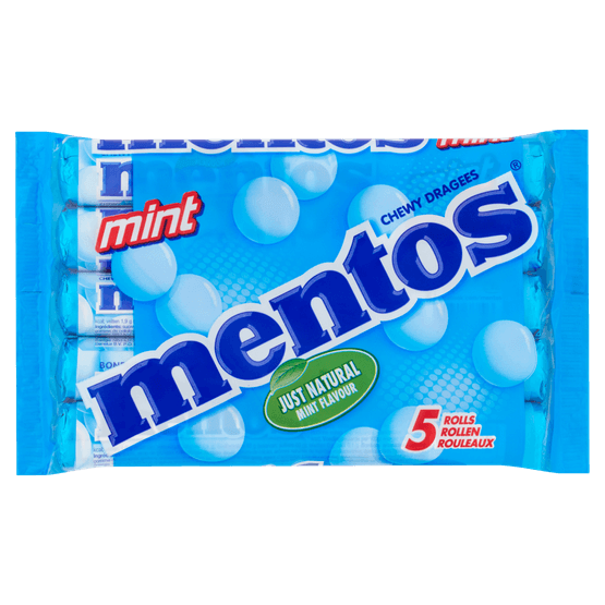 Foto van Mentos Mint 5 stuks op witte achtergrond