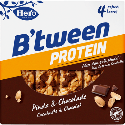 Hero Btween proteinreep pinda & chocolade 4 stuks