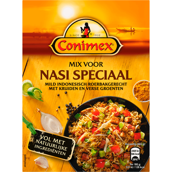 Foto van Conimex Mix voor nasi speciaal op witte achtergrond