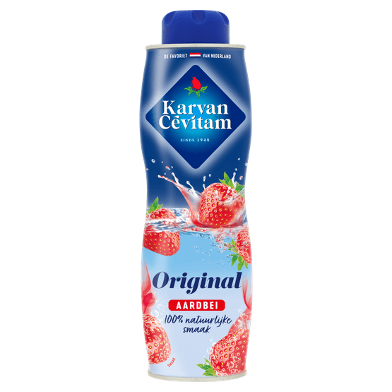 Foto van Karvan Cevitam Limonadesiroop aardbei op witte achtergrond