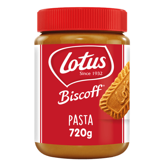 Foto van Lotus Speculoospasta op witte achtergrond