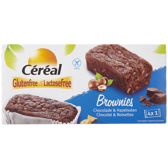 Foto van Céréal Brownies chocolade en hazelnoot op witte achtergrond