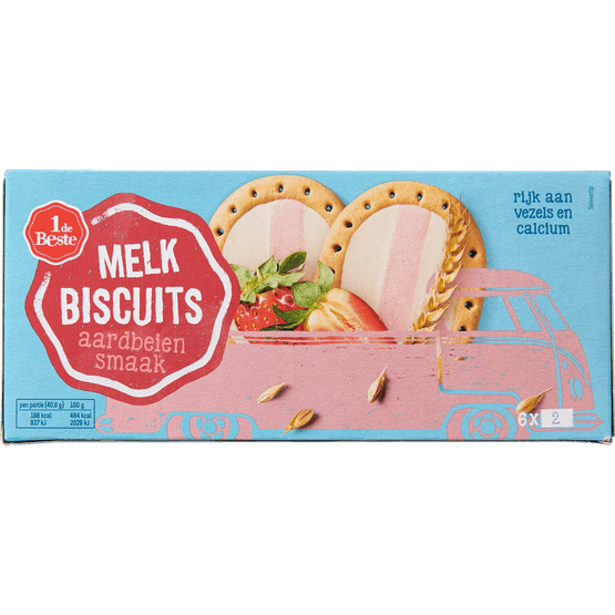 Foto van 1 de Beste Melkbiscuit aardbei 12 stuks op witte achtergrond