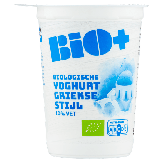 Foto van Bio+ Yoghurt griekse stijl 10% vet op witte achtergrond