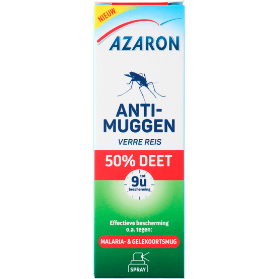 Foto van Azaron Anti muggen 50% deet spray op witte achtergrond