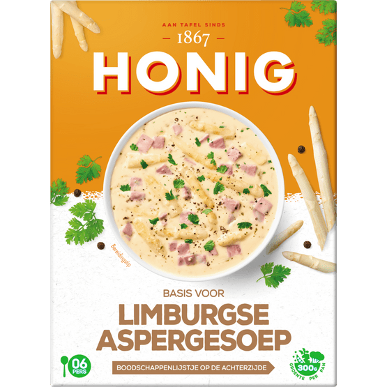 Foto van Honig Limburgse aspergesoep op witte achtergrond