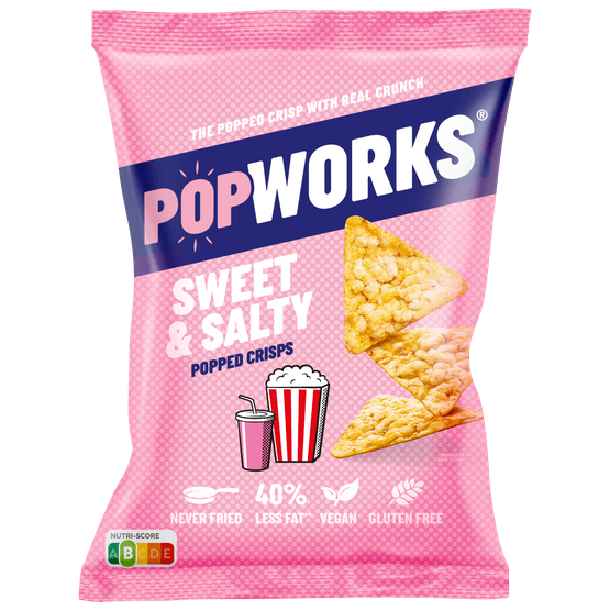 Foto van Popworks Popped crisps sweet & salty op witte achtergrond