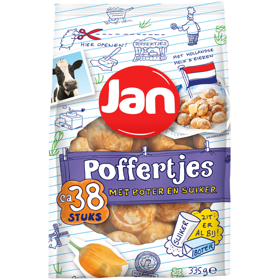 Foto van Jan Poffertjes met boter en suiker 38 stuks op witte achtergrond