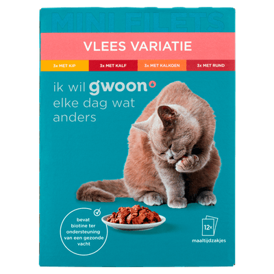 G'woon Kattenvoer luxe filets vlees variatie 12 stuks