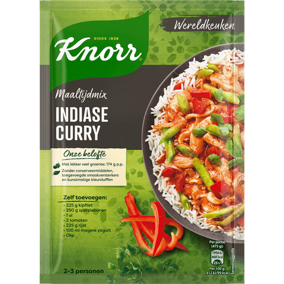 Foto van Knorr Maaltijdmix indiase curry op witte achtergrond