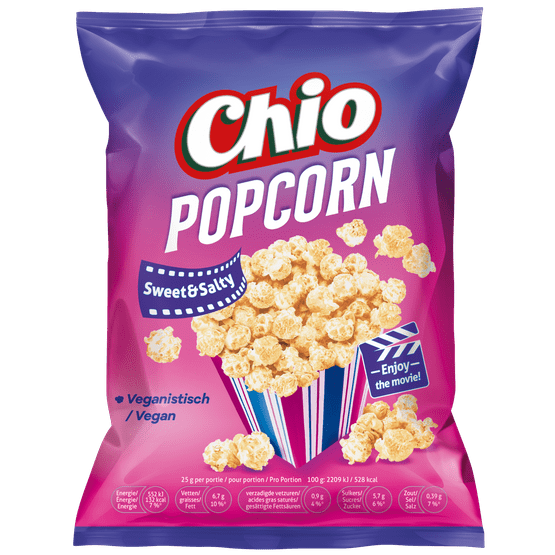 Foto van Chio Popcorn sweet en salty op witte achtergrond
