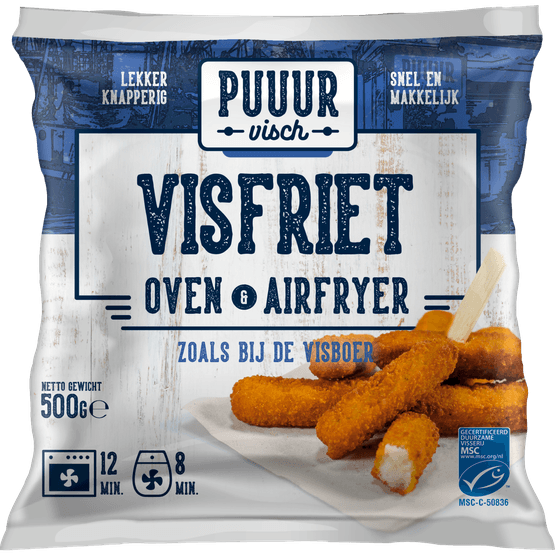 Foto van Puuur visch Visfriet oven & airfryer op witte achtergrond