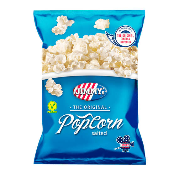 Foto van Jimmy's Original popcorn zout op witte achtergrond
