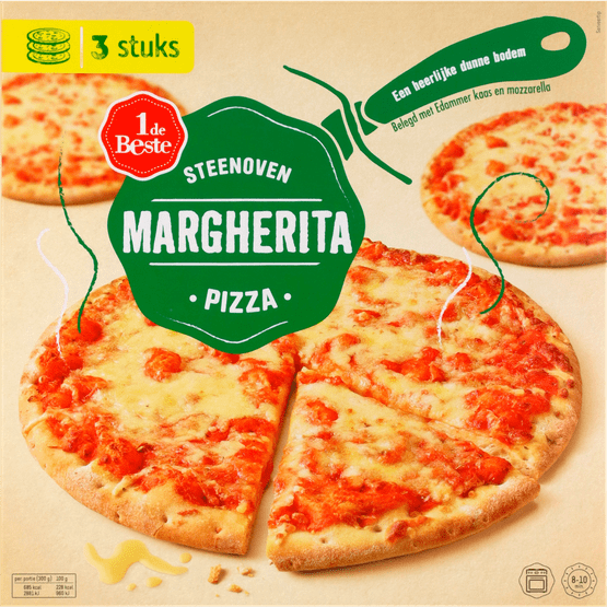 Foto van 1 de Beste Steenoven pizza margherita 3 stuks op witte achtergrond