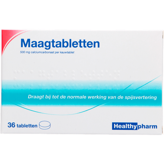 Foto van Healthypharm Maag tabletten op witte achtergrond