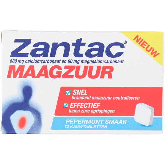 Foto van Zantac Kauwtabletten pepermunt op witte achtergrond