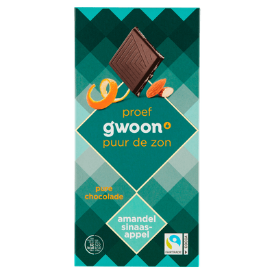 G'woon Chocoladereep puur amandel sinaasappel