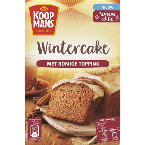 Foto van Koopmans Mix voor wintercake op witte achtergrond