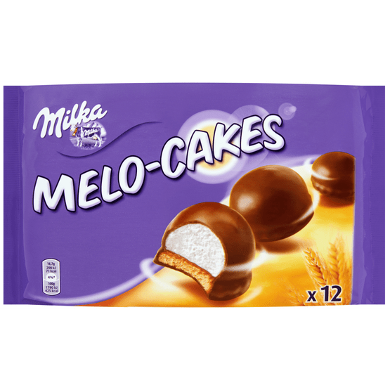 Foto van Milka Melo cakes op witte achtergrond