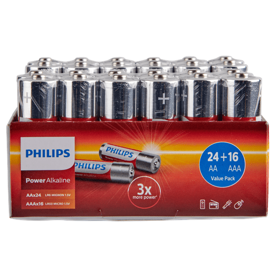 Foto van Philips Power alkaline batterij op witte achtergrond