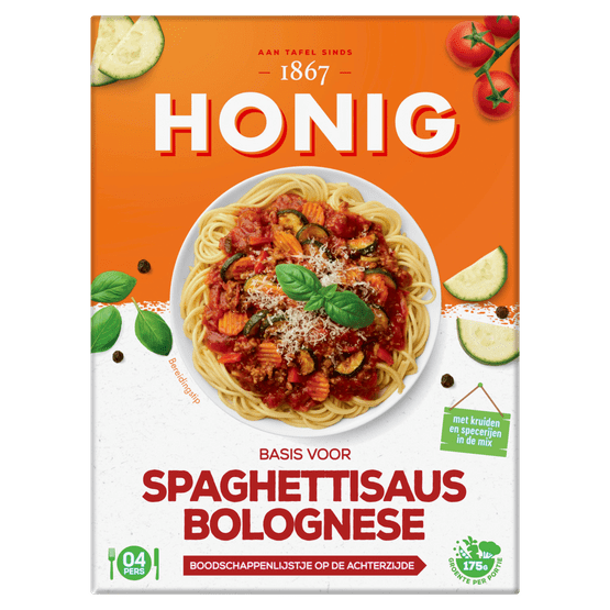 Foto van Honig Kruidenmix spaghettisaus bolognese op witte achtergrond