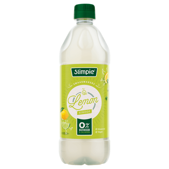 Foto van Slimpie Limonadesiroop lemon op witte achtergrond