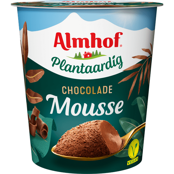 Foto van Almhof Chocolade mousse plantaardig op witte achtergrond