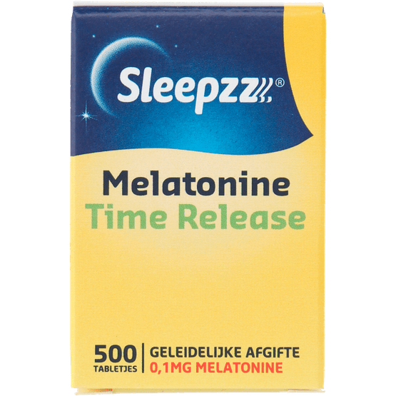 Foto van Sleepzz Melatomine tabletten time release op witte achtergrond