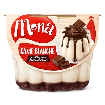Mona Pudding dame blanche met chocoladesaus