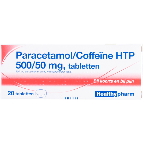 Foto van Healthypharm Paracetamol coffeïne 500/50mg op witte achtergrond