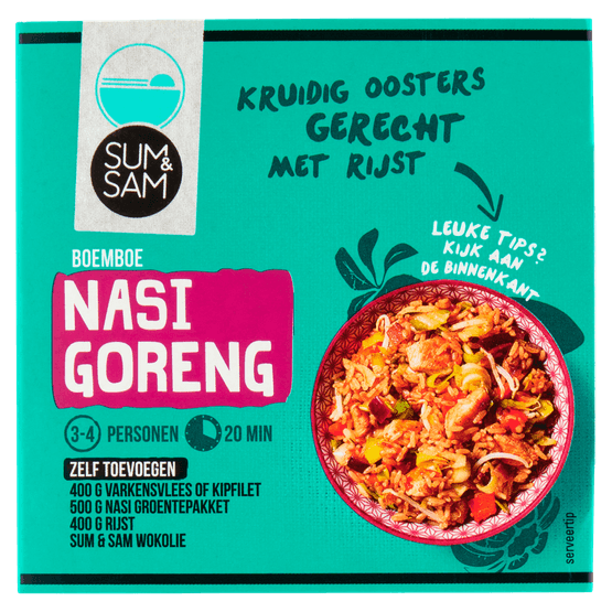 Foto van Sum & Sam Boemboe nasi goreng op witte achtergrond