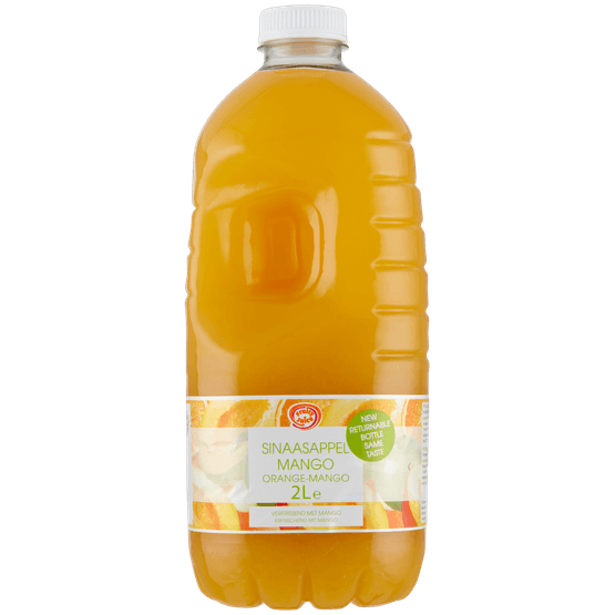 Foto van Fruity King Sinaasappel-mango op witte achtergrond