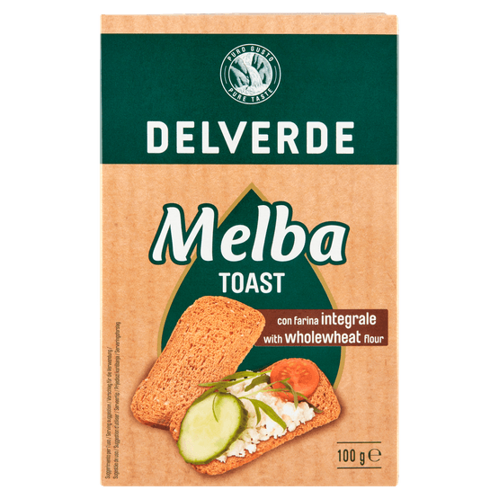 Foto van Delverde Melba toast met volkoren op witte achtergrond