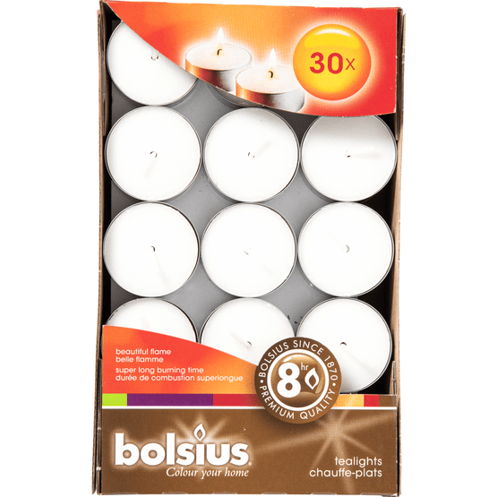 Foto van Bolsius Waxinelichtjes in doos 8 branduren op witte achtergrond