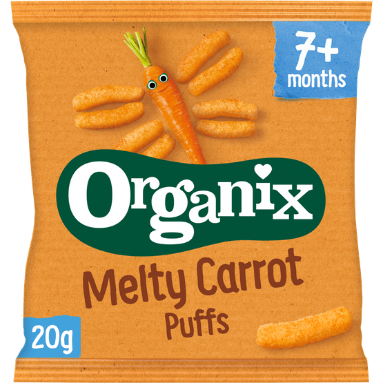 Foto van Organix Fingerfoods  7+ maanden corn puffs carrot op witte achtergrond