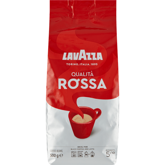 Foto van Lavazza Espressobonen qualita rossa op witte achtergrond