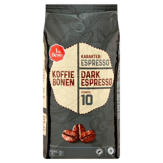 Foto van 1 de Beste Koffiebonen dark espresso op witte achtergrond