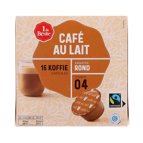Foto van 1 de Beste Koffiecups café au lait sterkte 4 op witte achtergrond