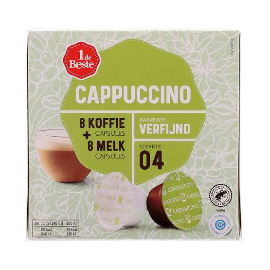 Foto van 1 de Beste Koffiecups cappuccino sterkte 4 op witte achtergrond