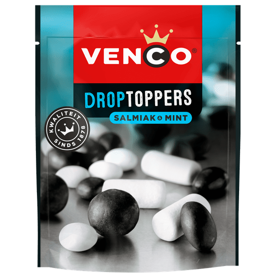Foto van Venco Droptoppers salmiak-mint op witte achtergrond