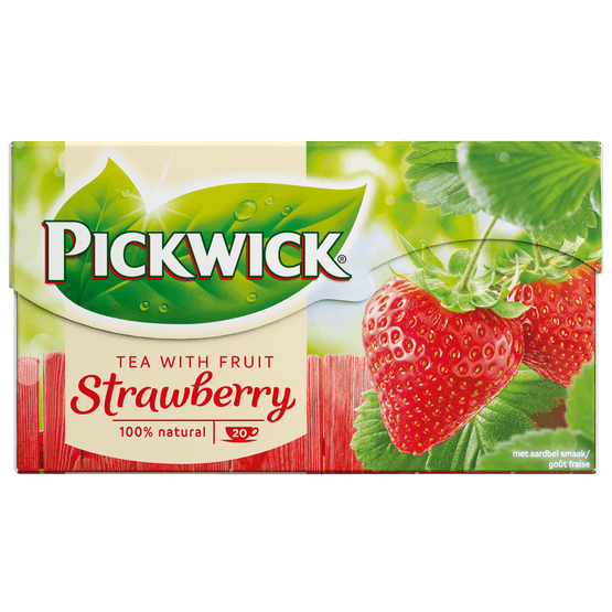 Foto van Pickwick Aardbei fruit thee op witte achtergrond