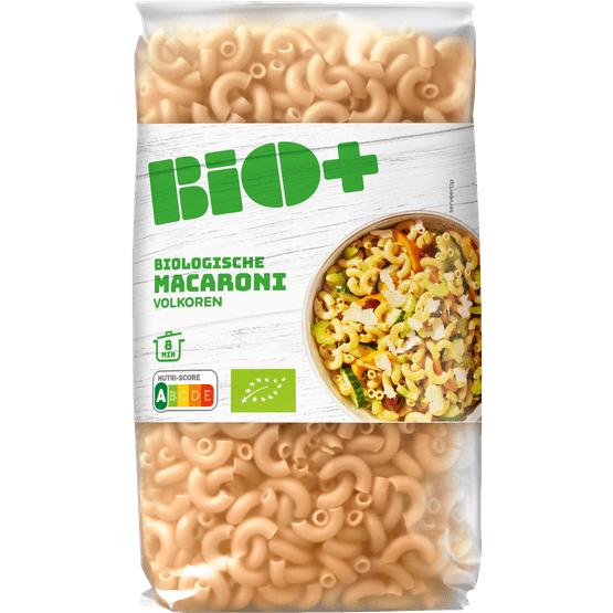 Foto van Bio+ Macaroni volkoren op witte achtergrond