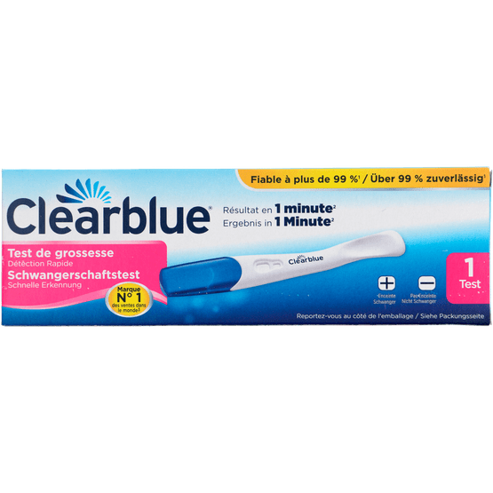 Foto van Clearblue Zwangerschaptest uitslag binnen 1 minuut op witte achtergrond